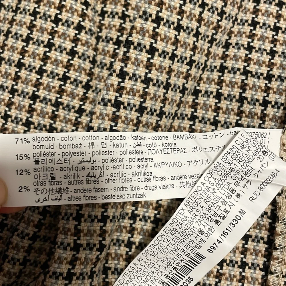 NWT cotton ZARA Plaid wrap up tweed side buttons skirt - Picture 7 of 9